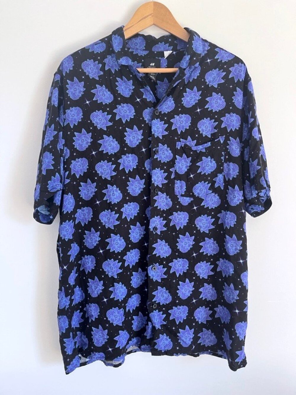 H&M Divided Rick Morty Button Up Shirt Space Wireframe L